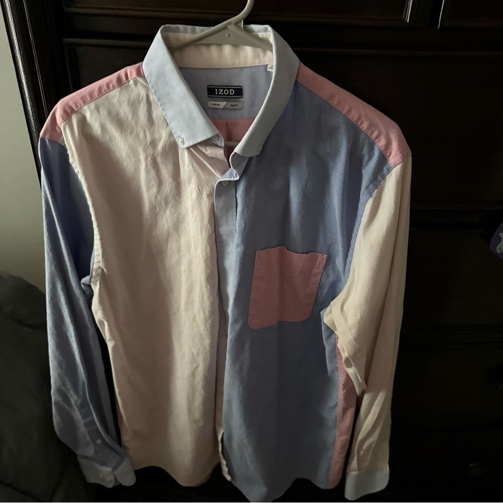 Izod Blue Pink Casual Button Down Shirt Modern Design